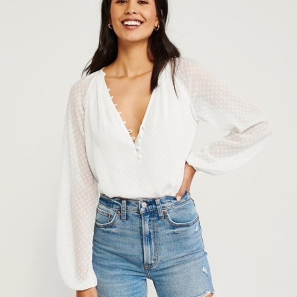 White flowy Abercrombie bodysuit